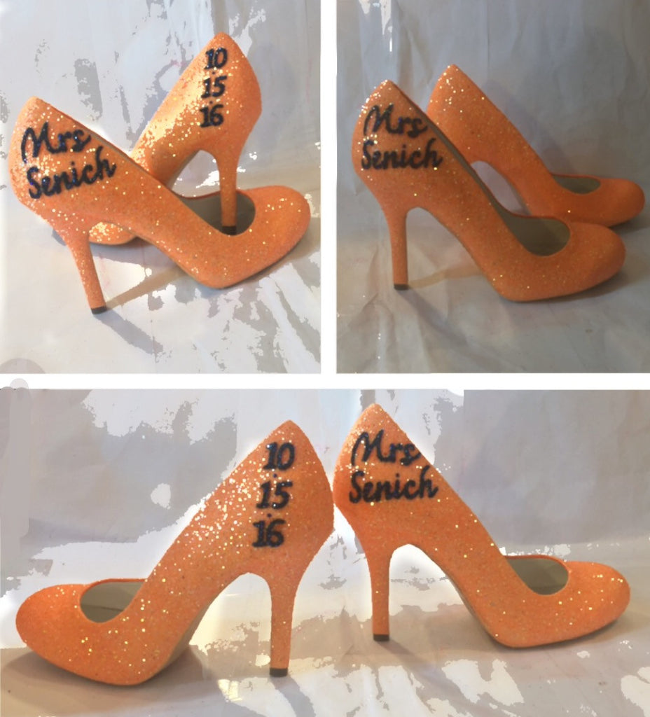 orange glitter shoes