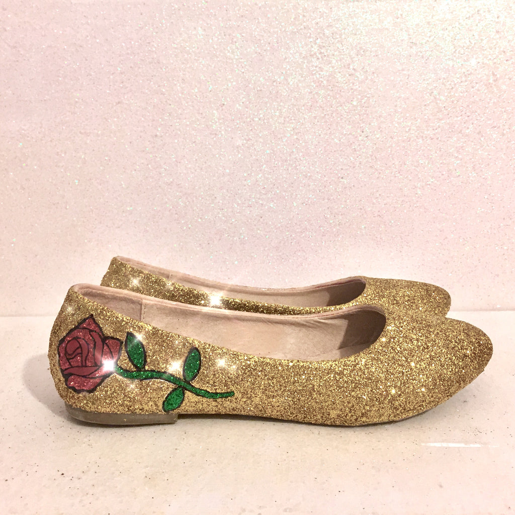 gold sequin shoes flats