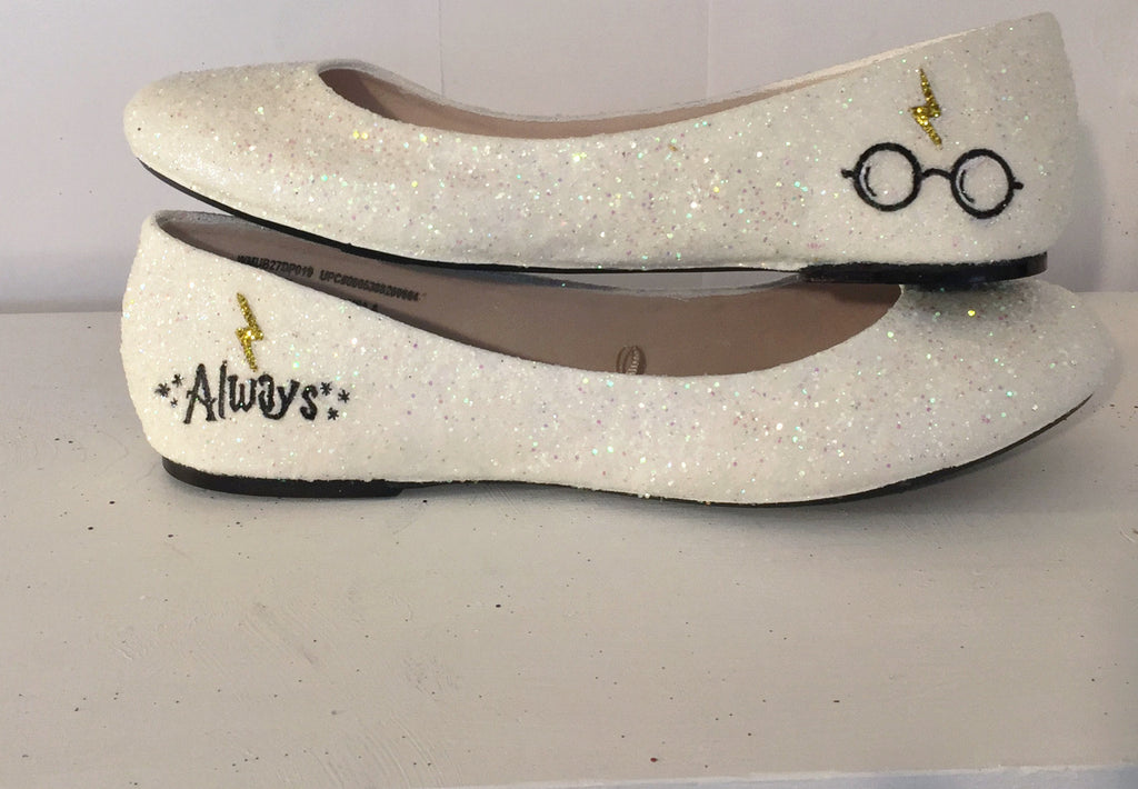 Ivory or White Glitter ballet Flats bride wedding shoes Harry ...