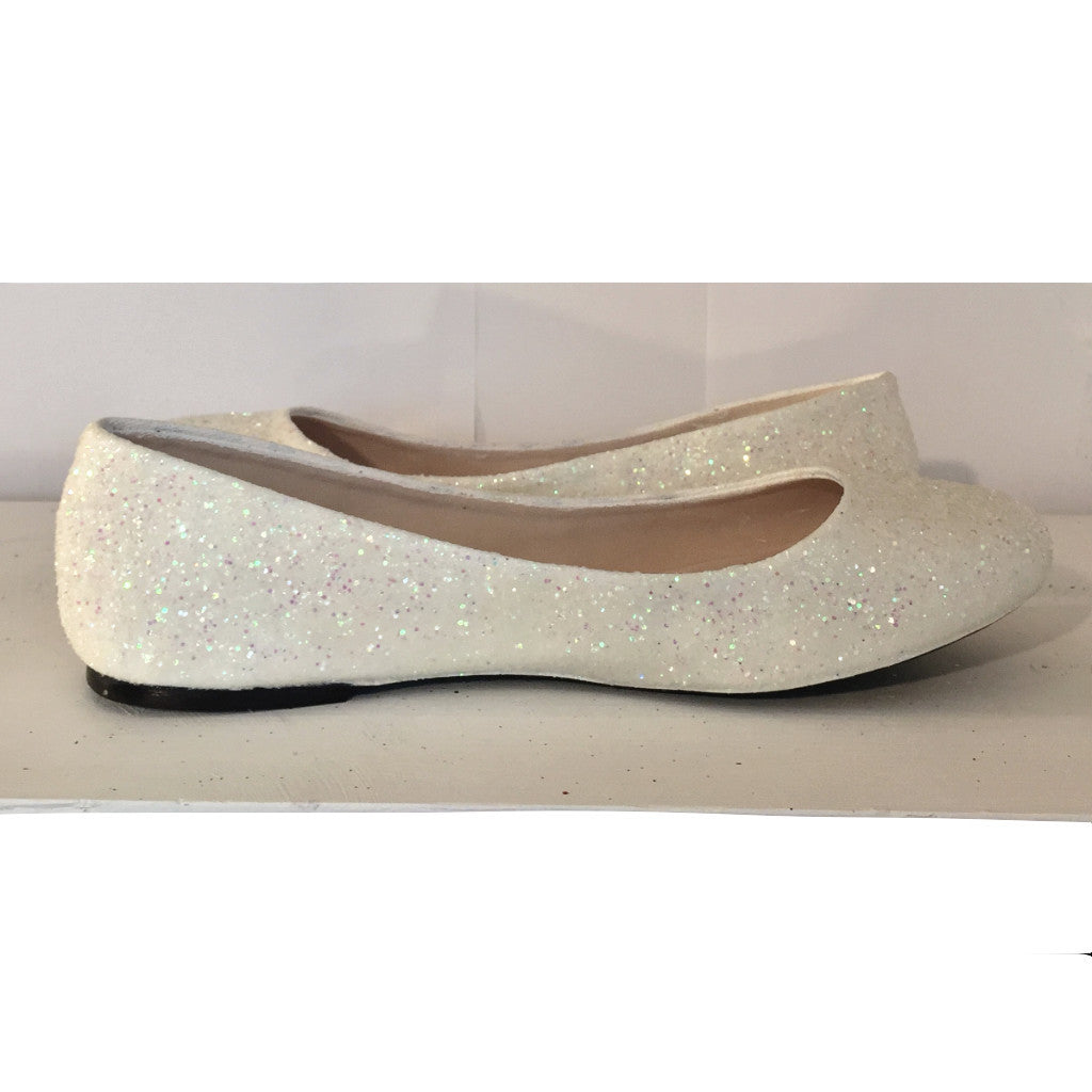 Womens White Ivory Glitter Ballet Flat 