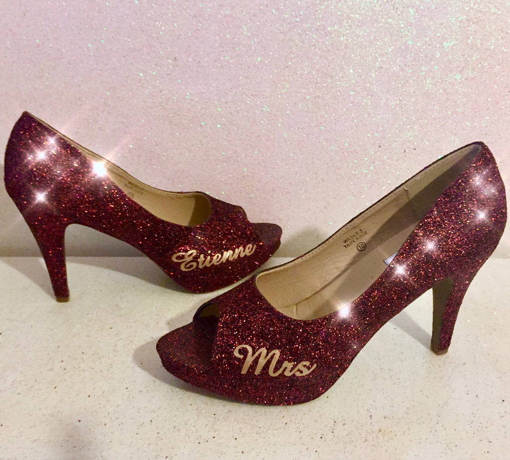 Burgundy Maroon Wine Glitter Peep Toe 