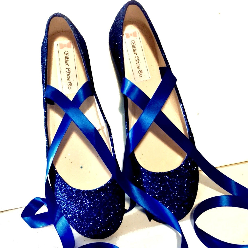 Sparkly Blue Glitter ballet Flats shoes 