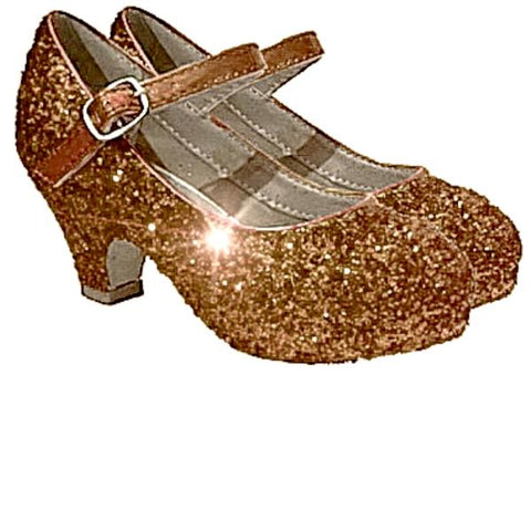 childrens gold sparkly shoes with heels