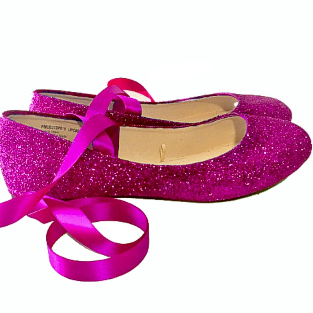 Womens Pink Glitter Ballet Flat Satin 