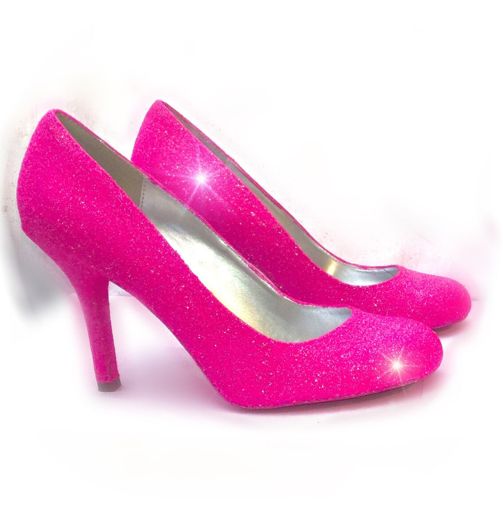 pink glitter slip on shoes