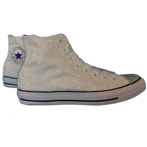 white sparkly high top converse