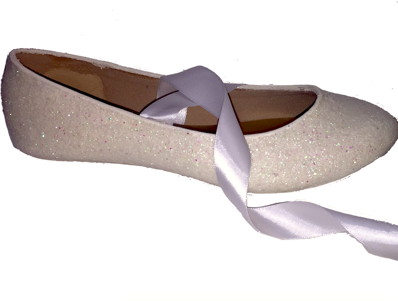 Women White Ivory Glitter Ballet Flats 