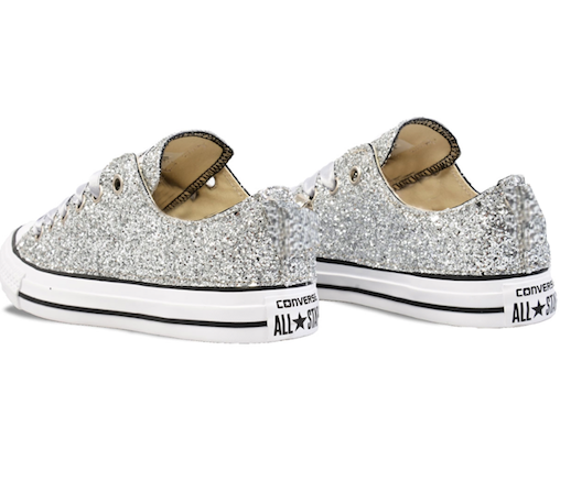 Womens Sparkly Silver Glitter Crystals Converse Shoes Wedding Bride