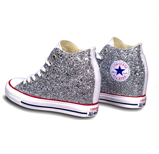 sparkly silver converse shoes