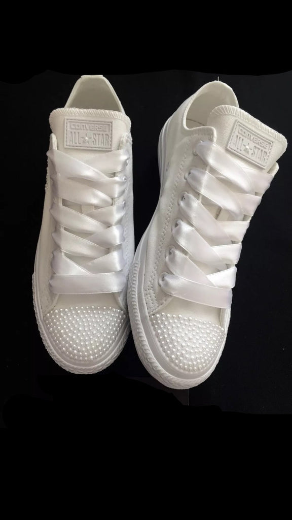 white converse with pearls