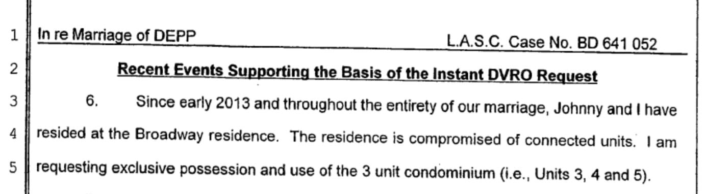 Amber Heard request for restraining order asking for 3 penthouses