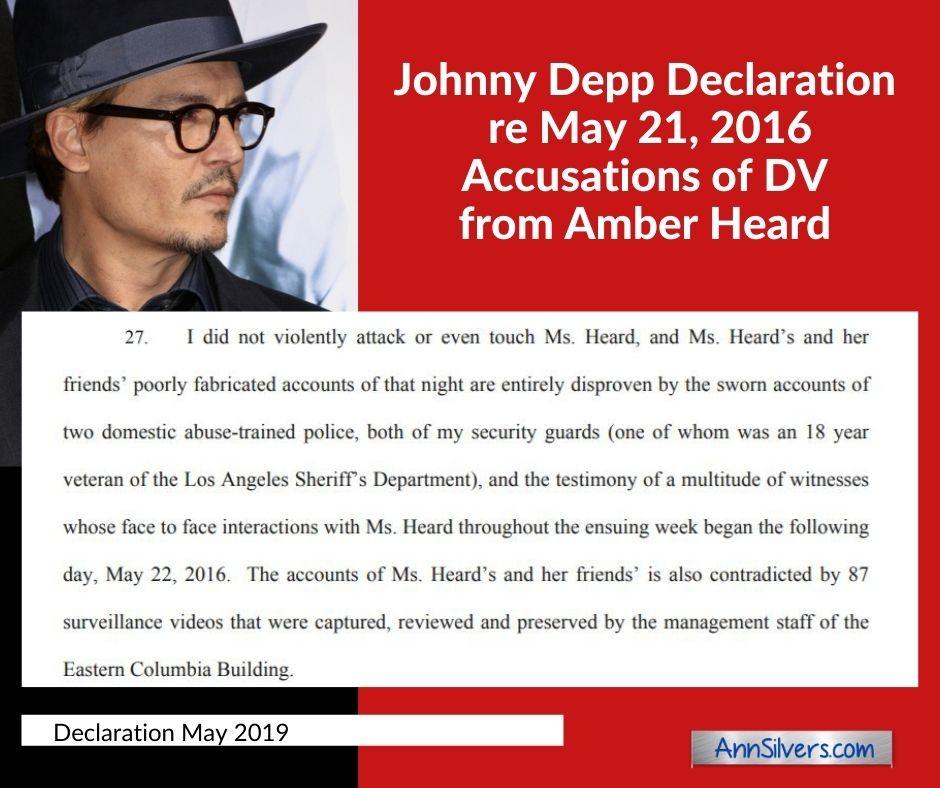 Johnny Depp declaration about Amber Heard DV allegation May 2016