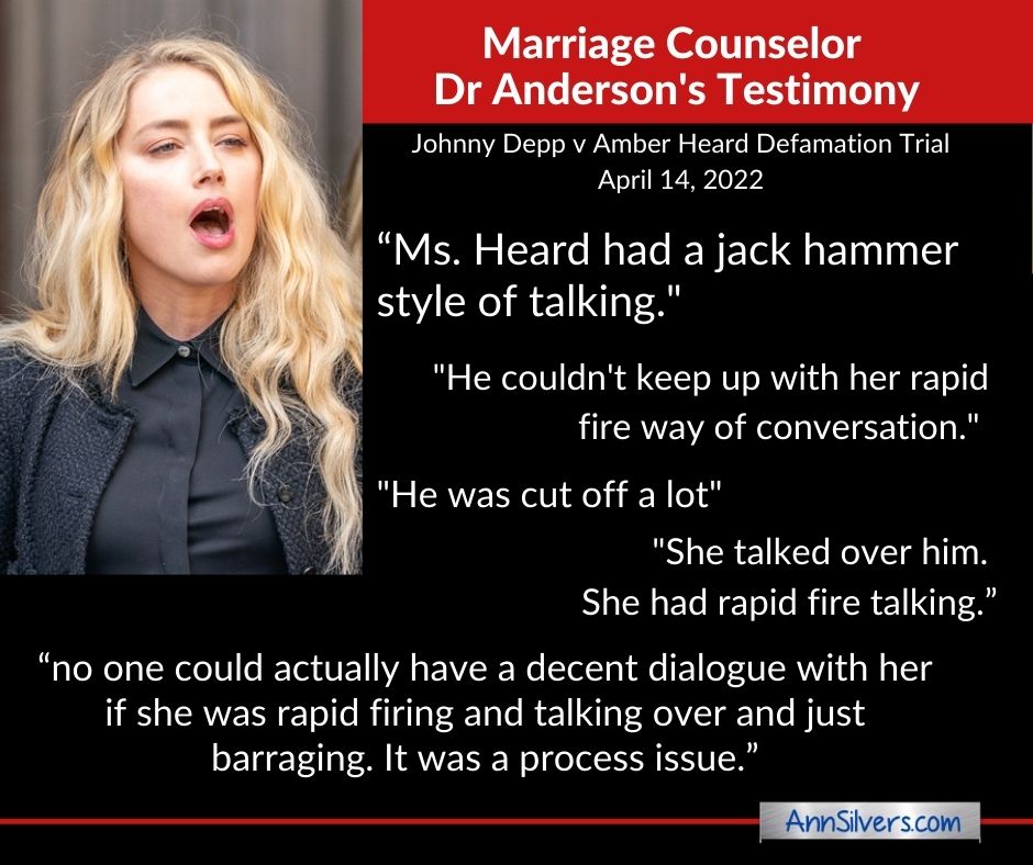 Marriage Counselor Testimony Dr Anderson Def Trail Johnny Depp v Amber Heard