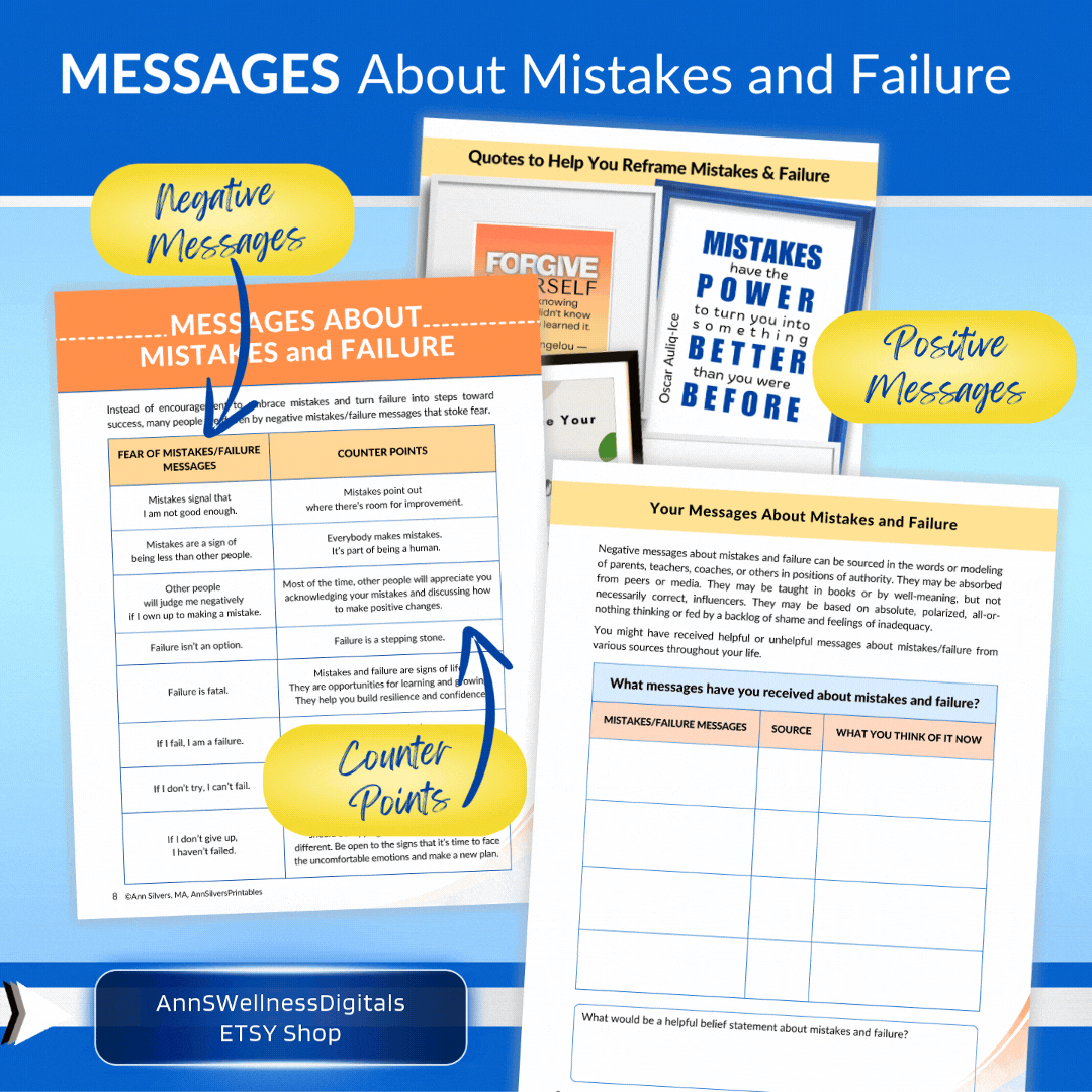 Reframing Mistakes Failures Worksheets Workbook pdf Download, Printable, Digital
