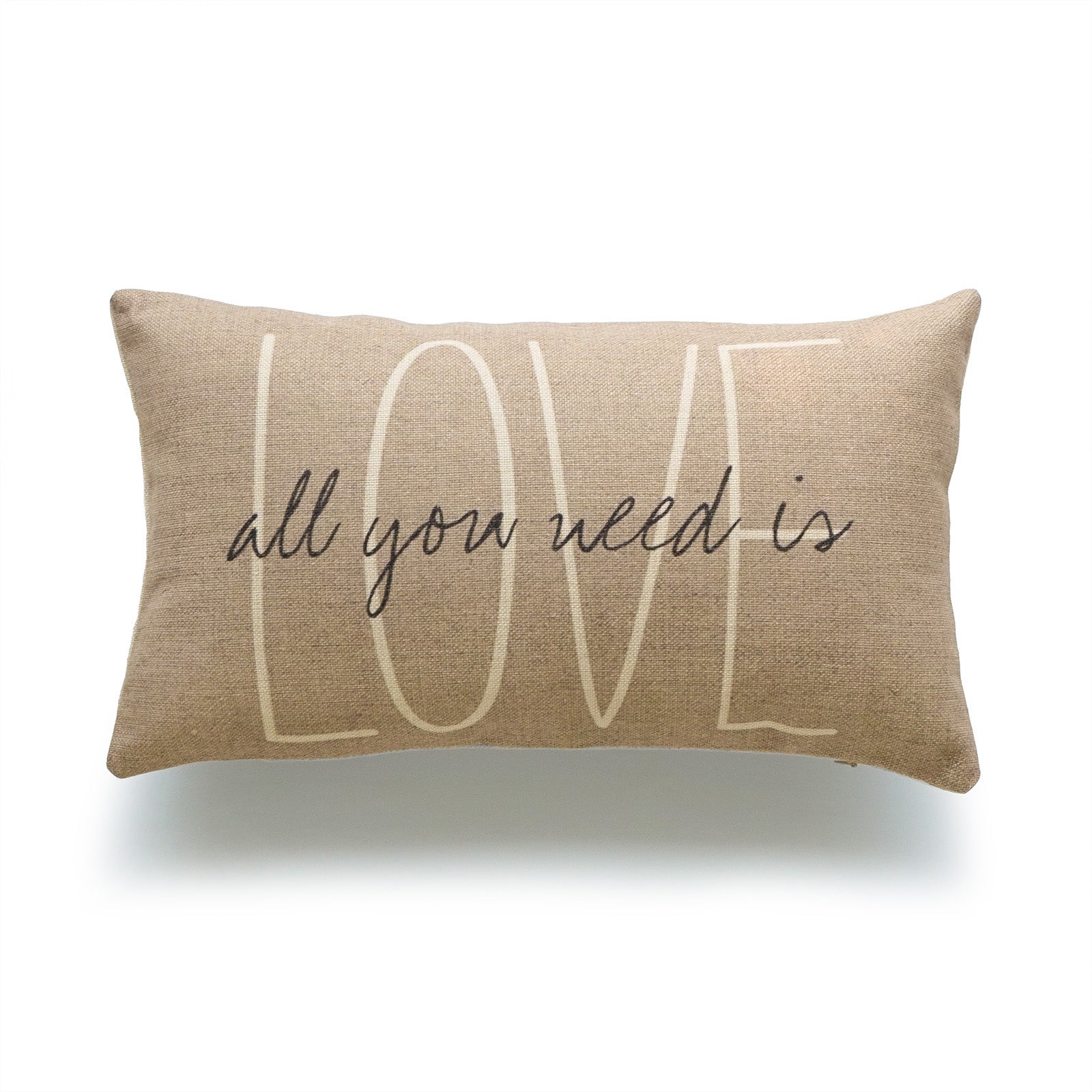 Rustic All You Need Is Love Lumbar Pillow Cover, Tan, 12"x20"