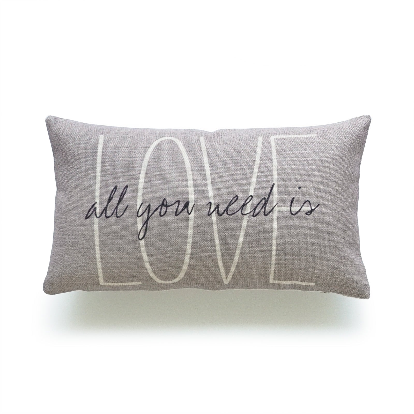 Rustic All You Need Is Love Lumbar Pillow Cover, Gray, 12"x20"