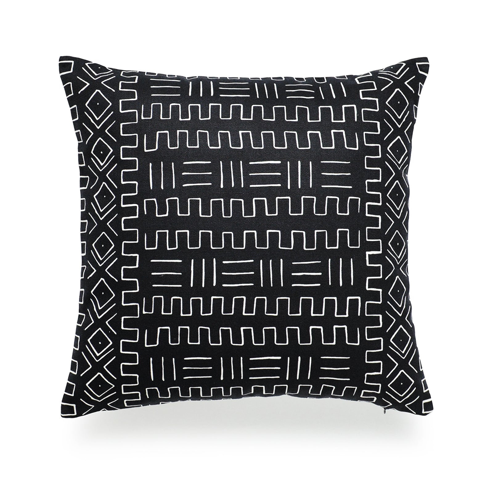 Mudcloth Pillow Cover, Tribal Ethnic, Black, Single Sided, 18" X 18"