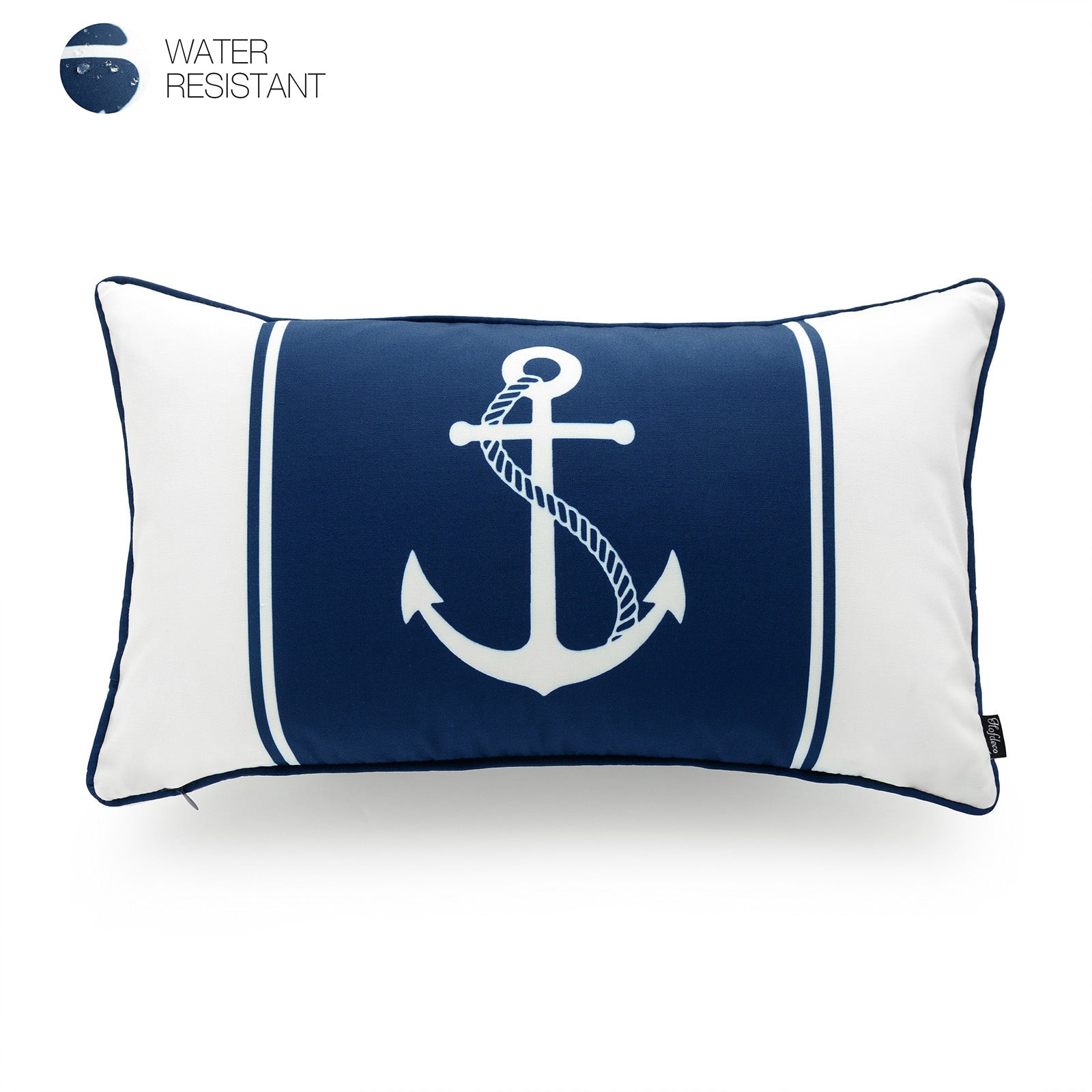 Nautical Outdoor Lumbar Pillow Cover, Anchor, Navy Blue, 12"x20"