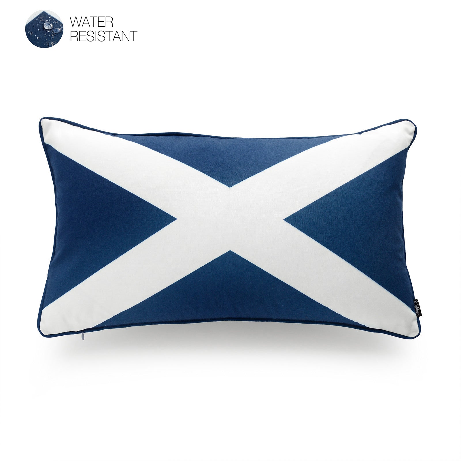 Nautical Outdoor Lumbar Pillow Cover, X Flag, Navy Blue, 12"x20"