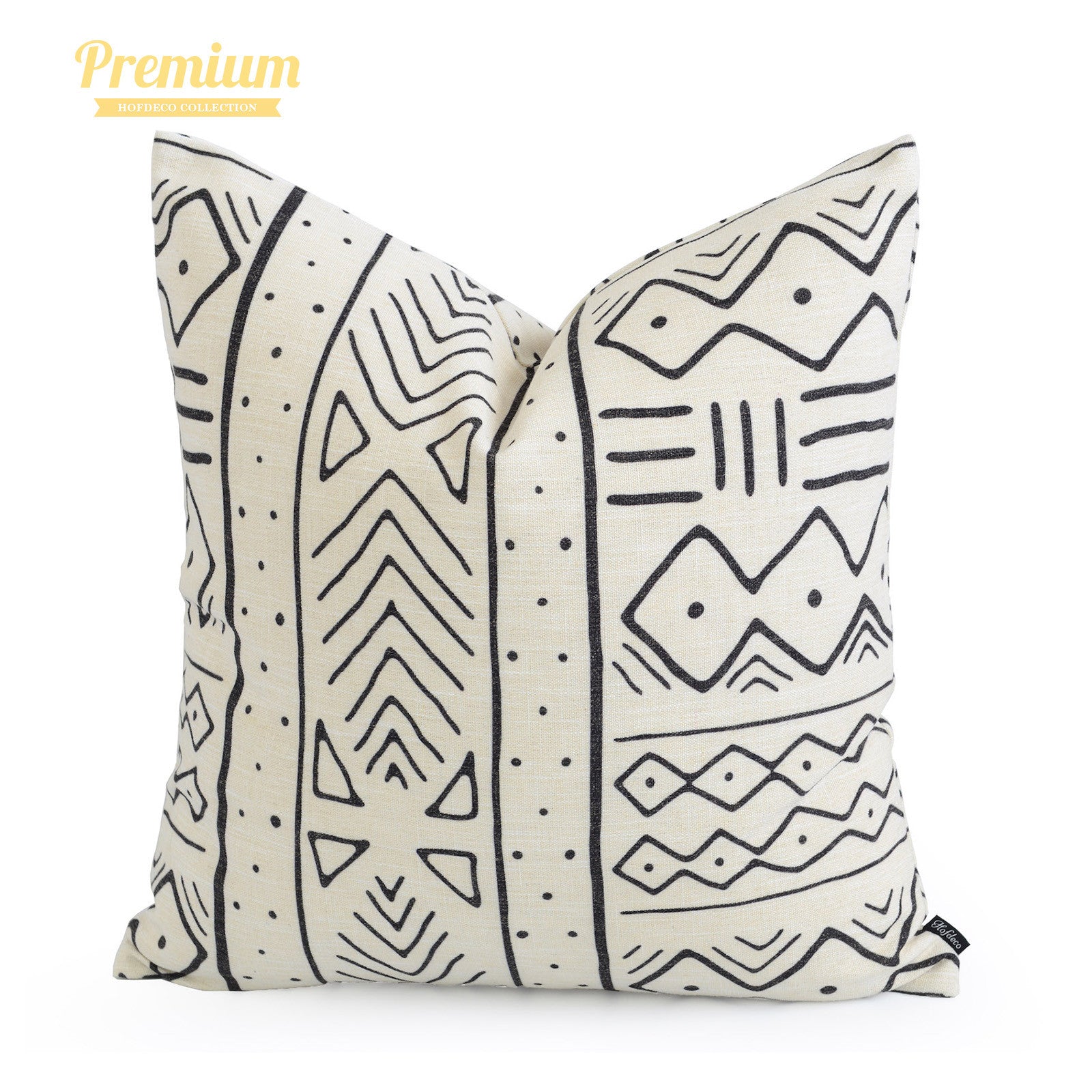 African Mud Cloth Pillow Cover, Arrows And Stripes, Natural, Double Sided, 20"x20"