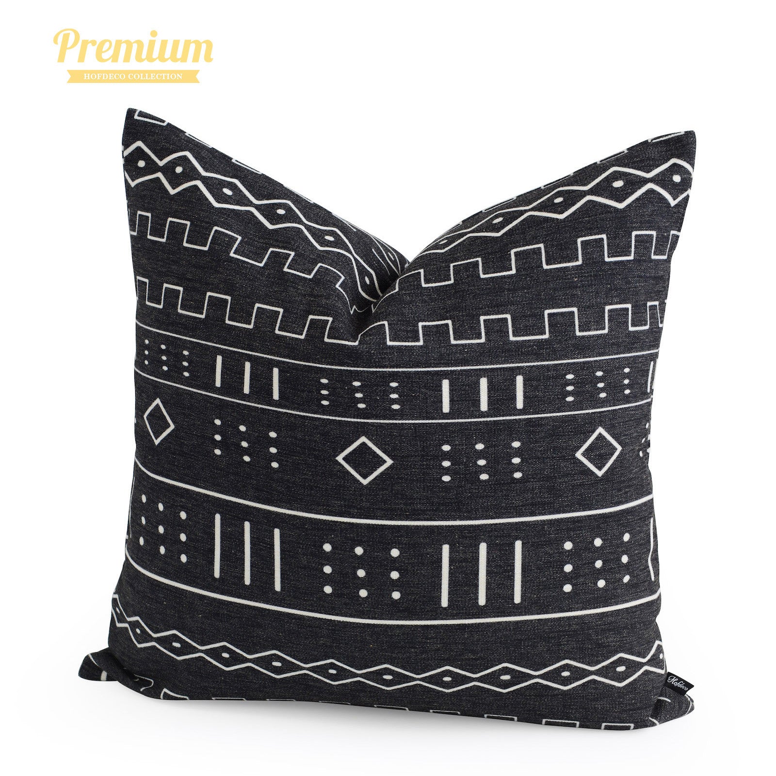 African Mud Cloth Pillow Cover, Dots And Dashes, Black, Double Sided, 20"x20"