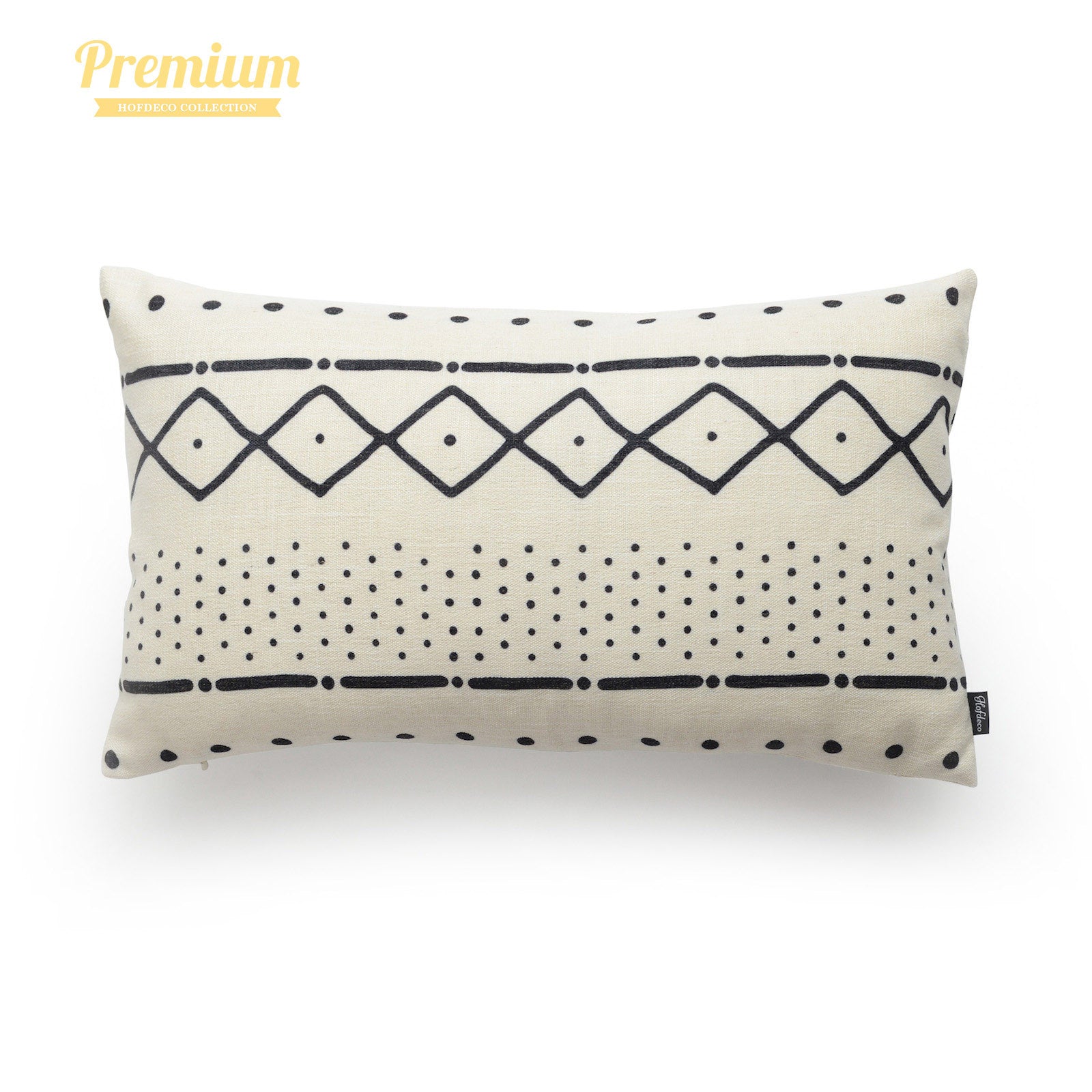African Mud Cloth Lumbar Pillow Cover, Dots And Dashes, Natural, Double Sided, 12"x20"