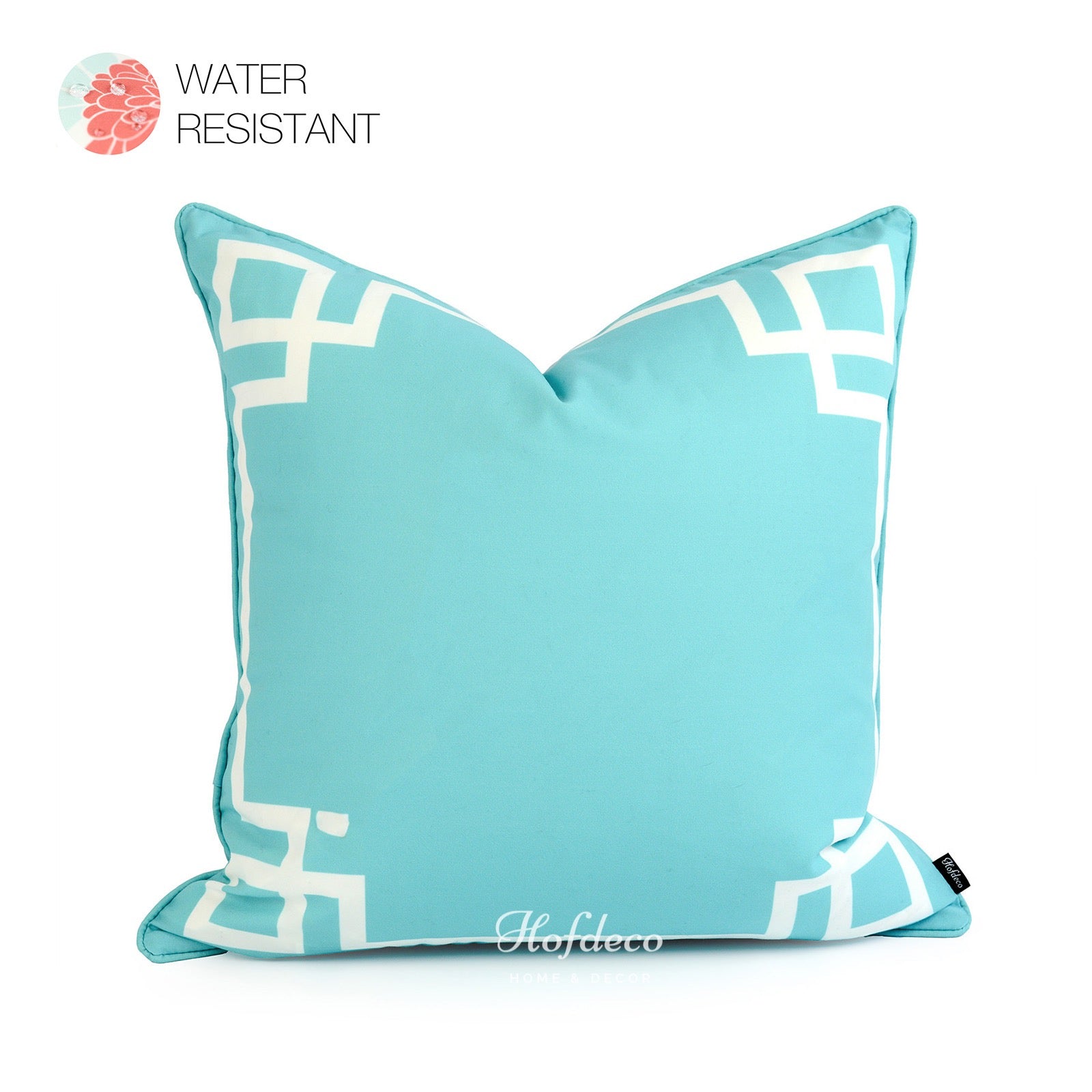 Aqua Outdoor Pillow Cover, Greek Key, 20"x20"