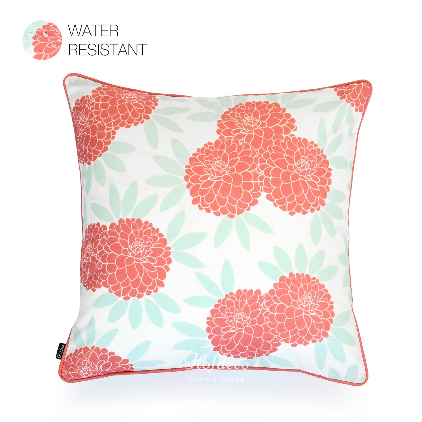 Chinoiserie Floral Outdoor Pillow Cover, Aqua Pink, 18"x18"