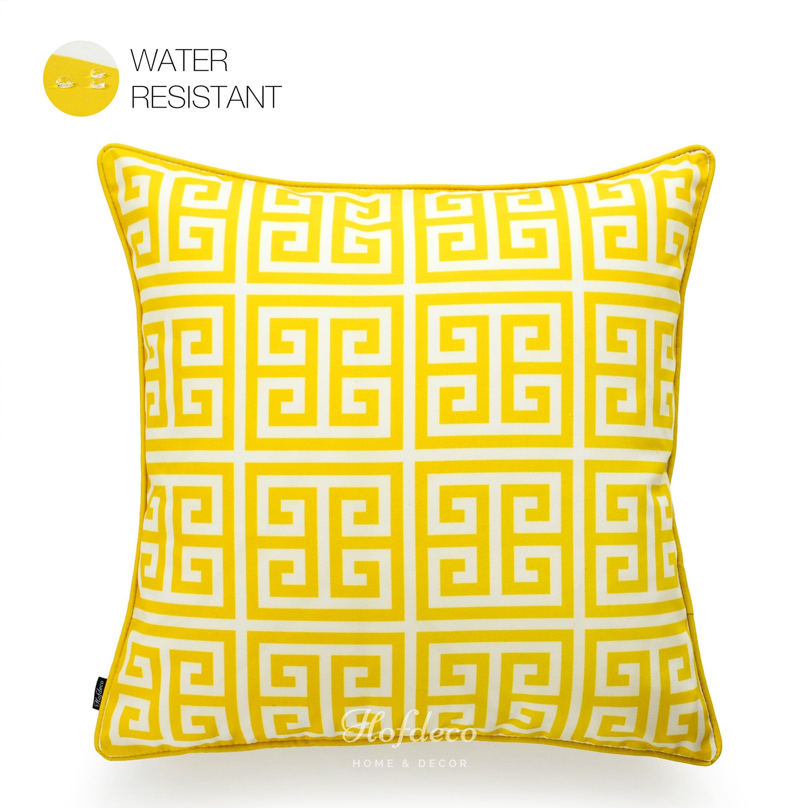 Yellow Outdoor Pillow Cover, Greek Key, 18"x18"