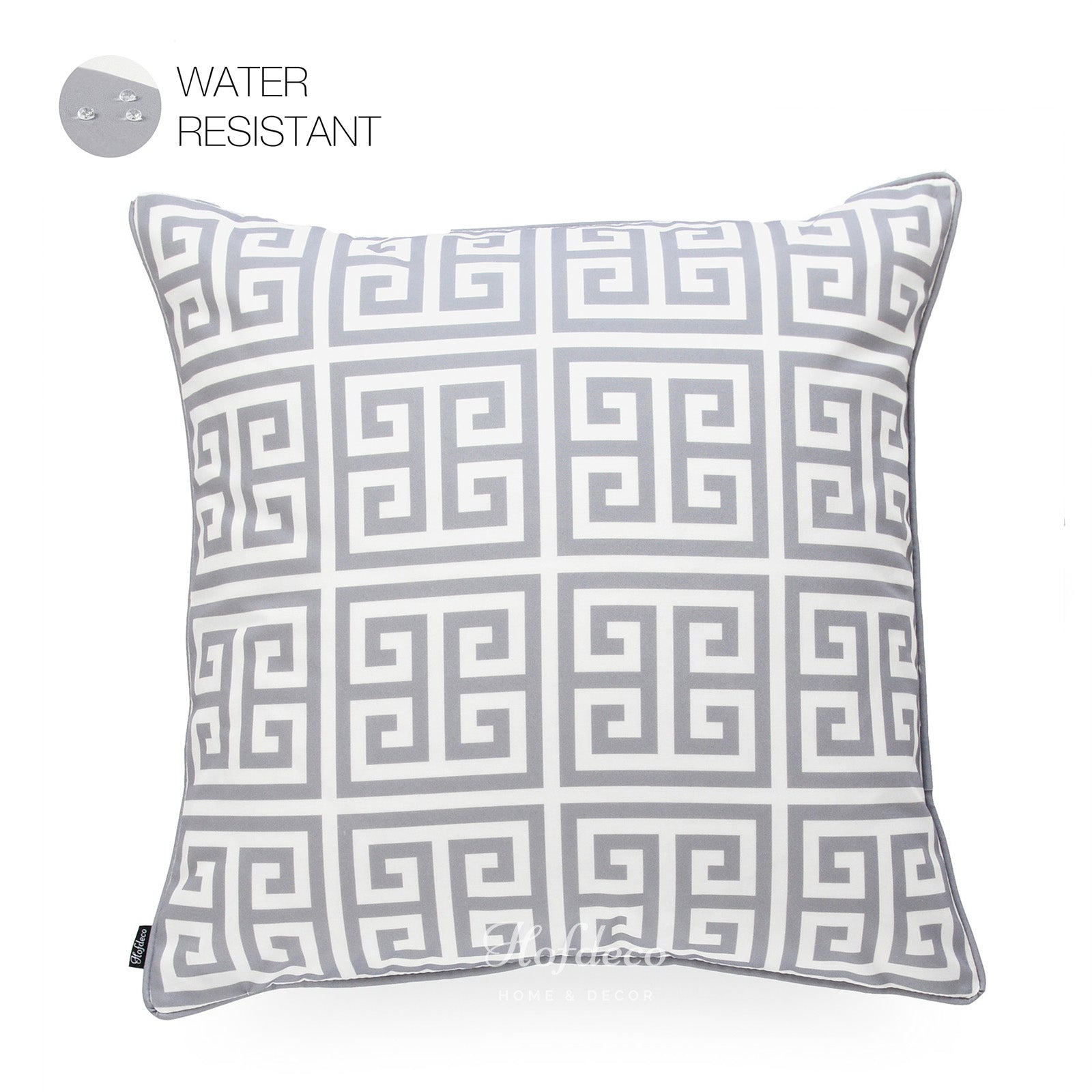 Gray Outdoor Pillow Cover, Greek Key, 18"x18"