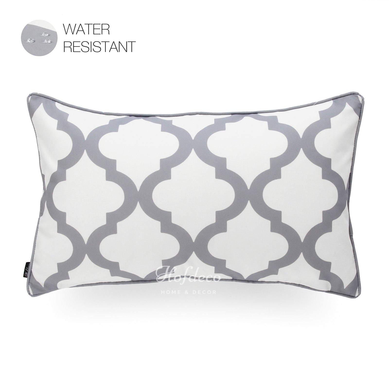 Gray Outdoor Lumbar Pillow Cover, Moroccan, 12"x20"