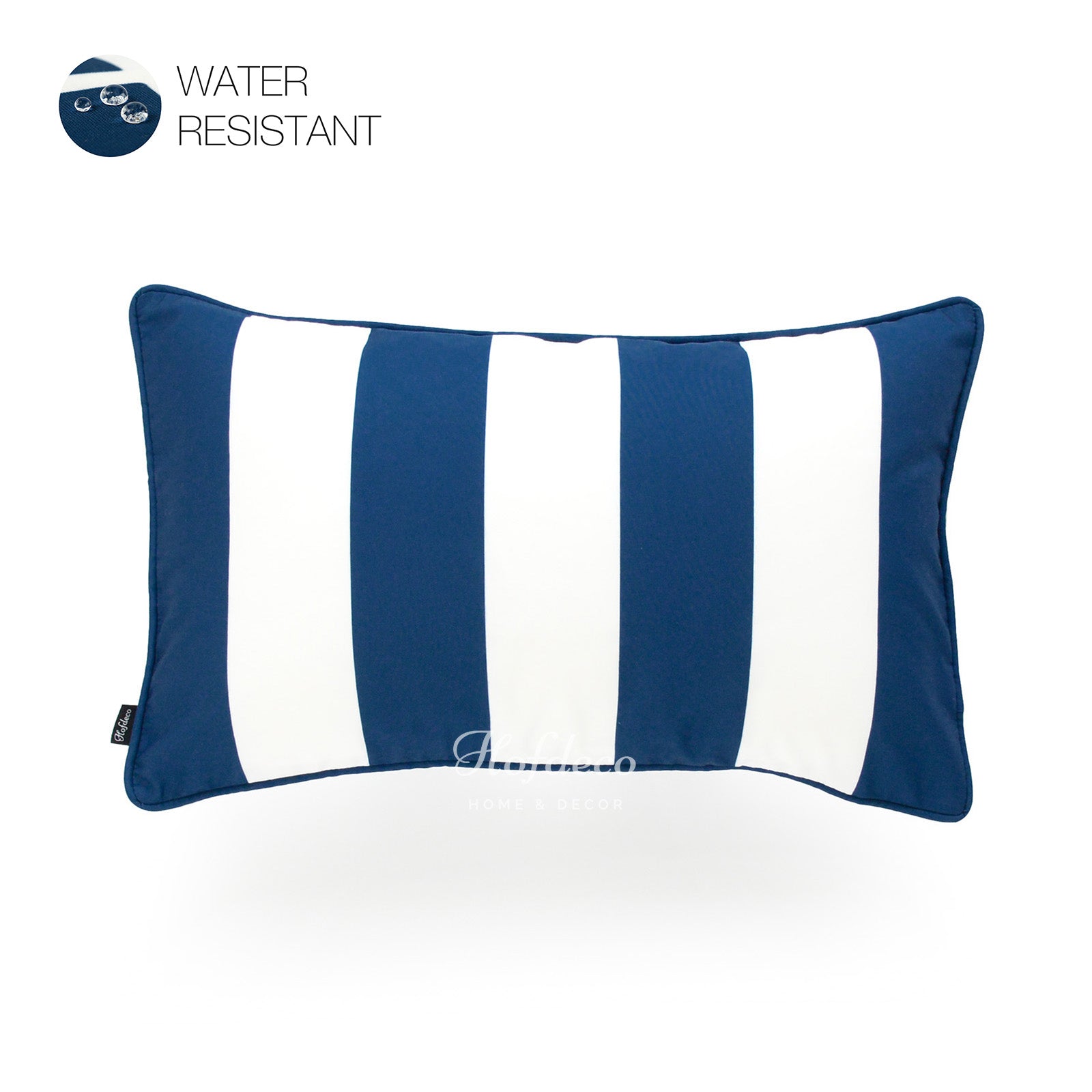 Navy Blue Outdoor Lumbar Pillow Cover, Stripes, 12"x20"