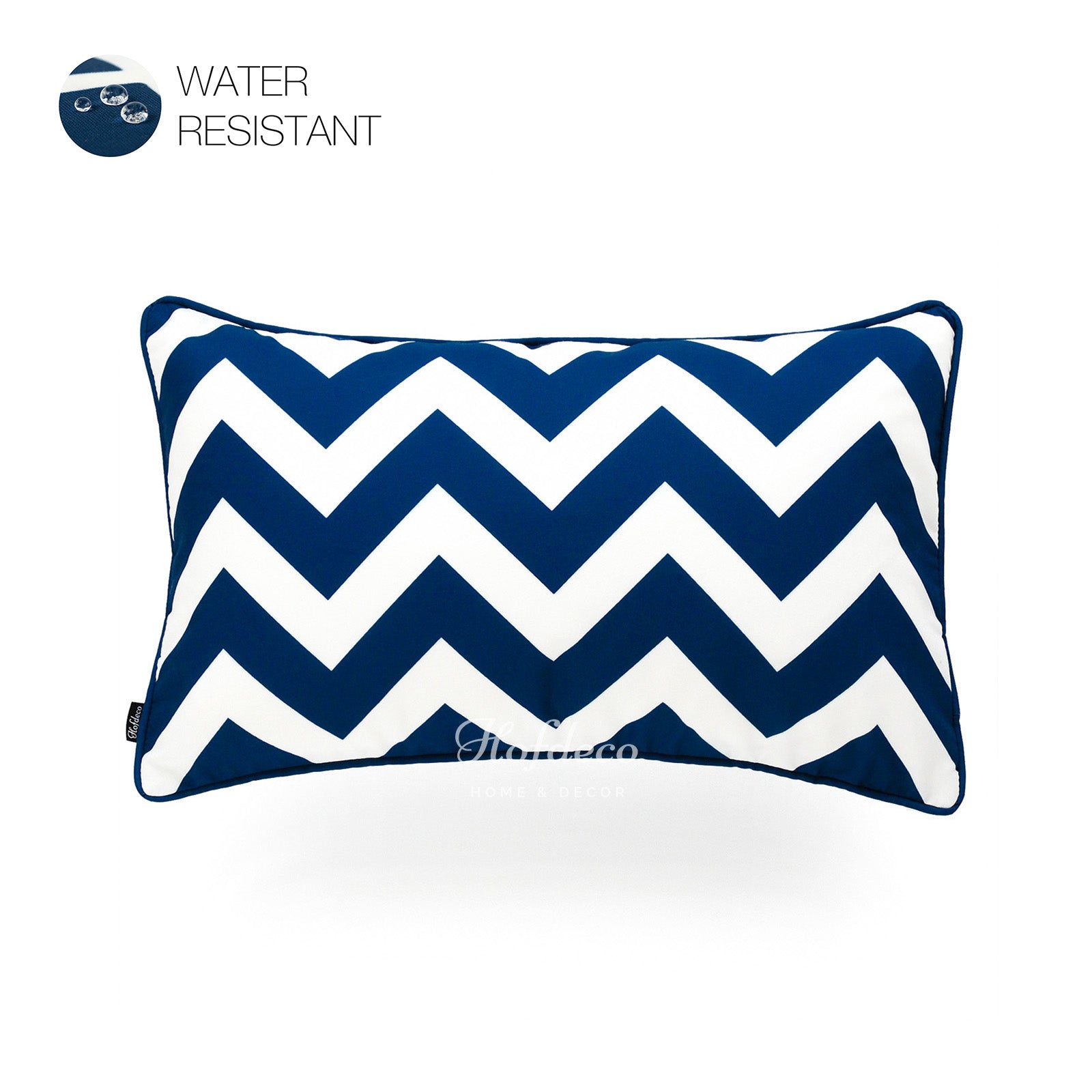 Navy Blue Outdoor Lumbar Pillow Cover, Chevron, 12"x20"
