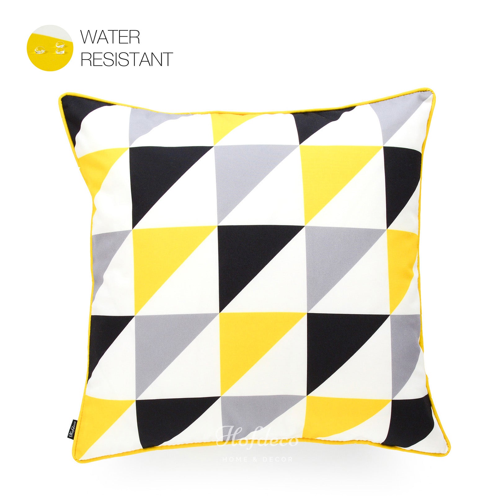Yellow Gray Outdoor Pillow Cover, Scandinavian Triangles, 18"x18"