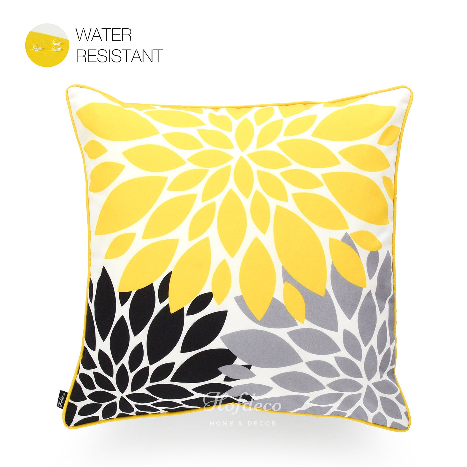 Yellow Gray Outdoor Pillow Cover, Floral, 18"x18"