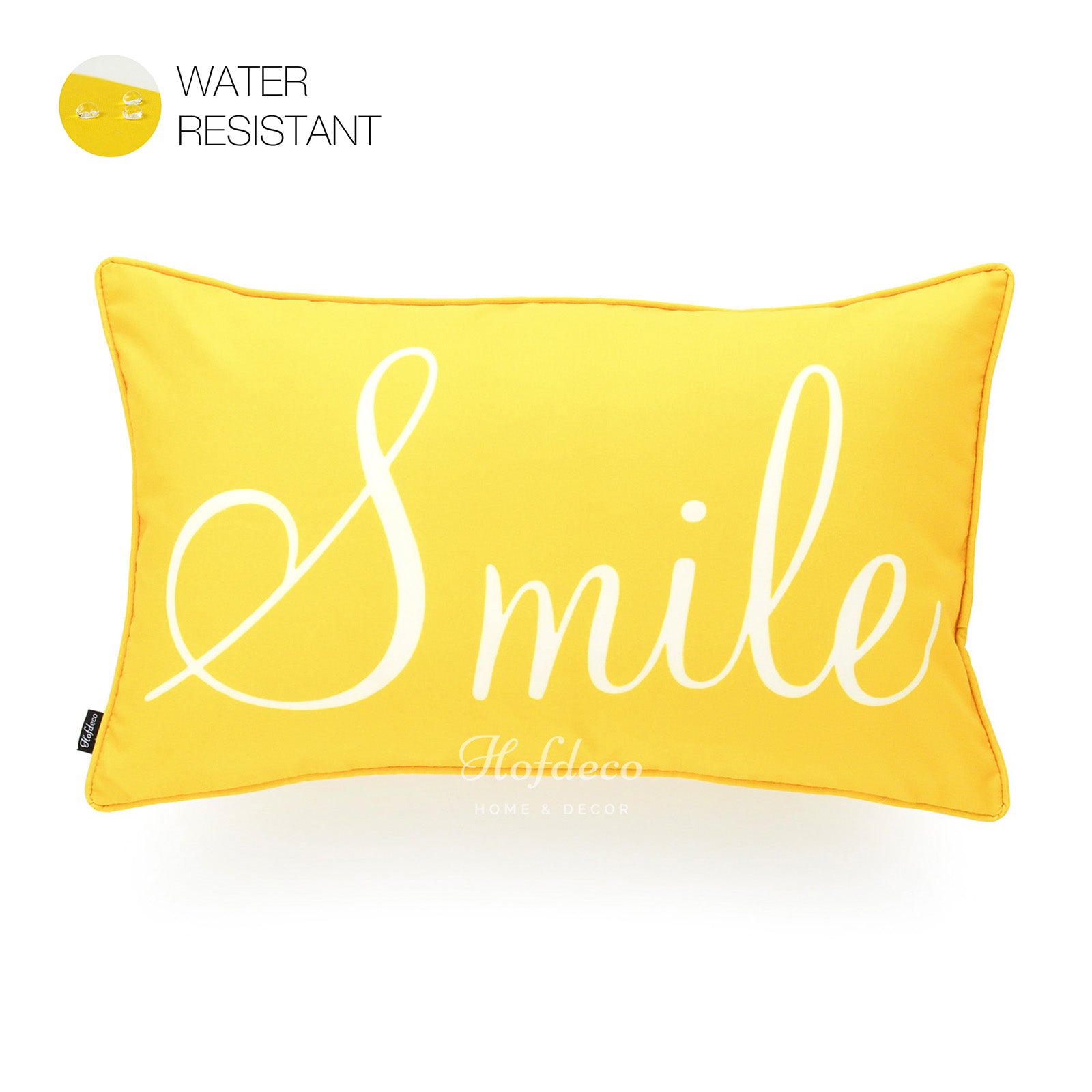 Yellow Outdoor Lumbar Pillow Cover, Smile, 12"x20"