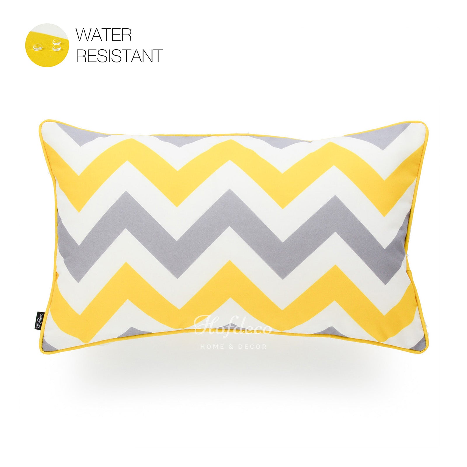 Yellow Gray Outdoor Lumbar Pillow Cover, Chevron, 12"x20"