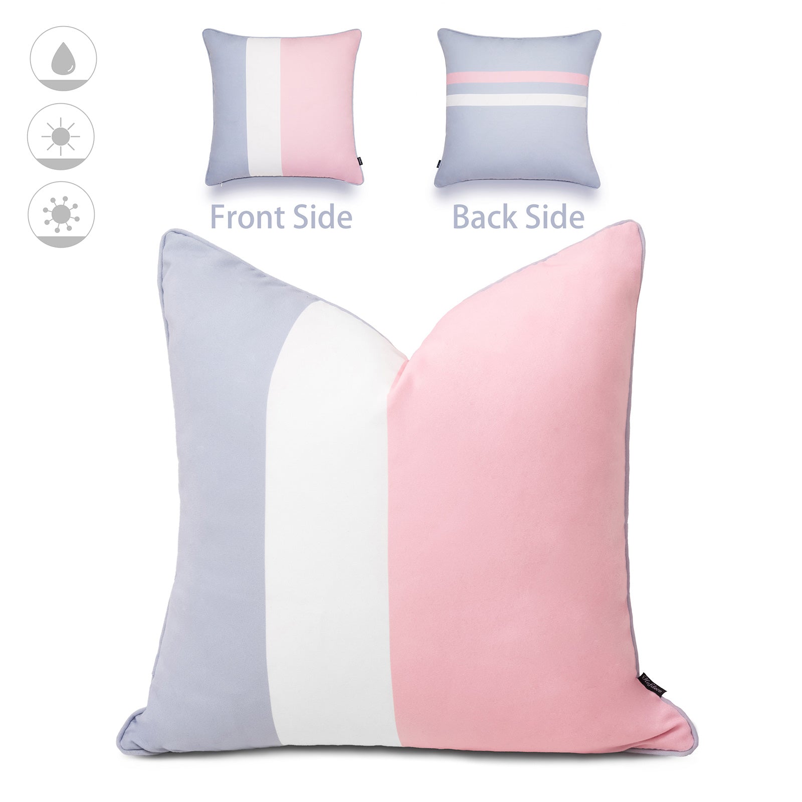 Color Block Outdoor Pillow Cover, Stripes, Pastel Pink And Gray, 20"x20"