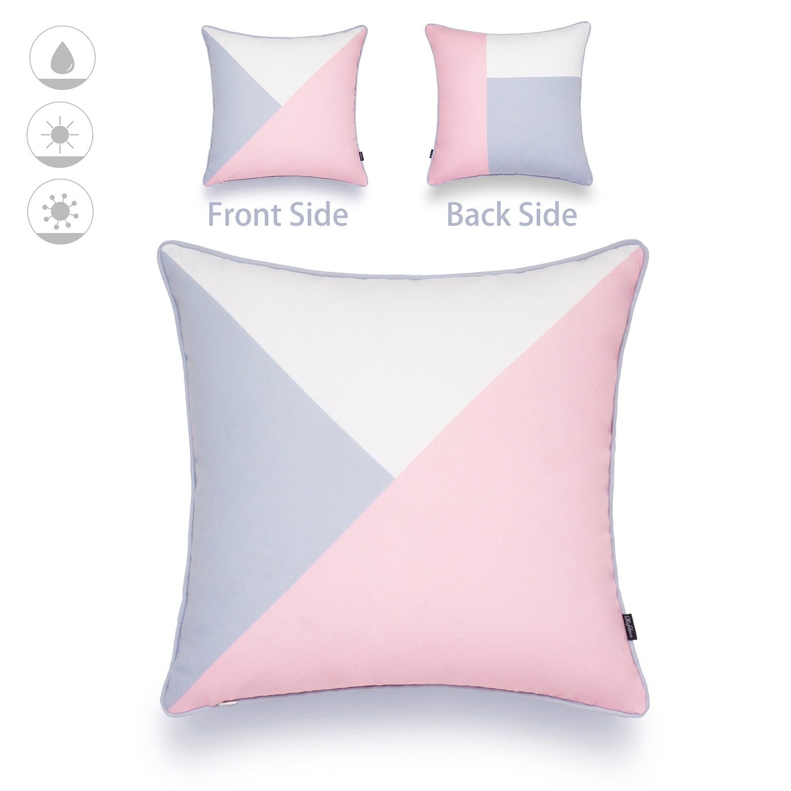Color Block Outdoor Pillow Cover, Diagonal, Pastel Pink And Gray, 18"x18"