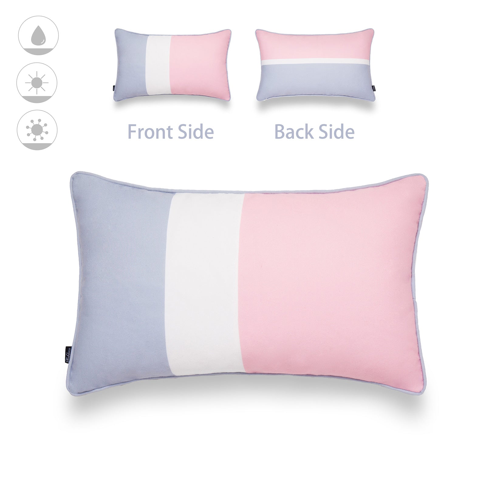 Color Block Outdoor Lumbar Pillow Cover, Stripes, Pastel Pink And Gray, 12"x20"