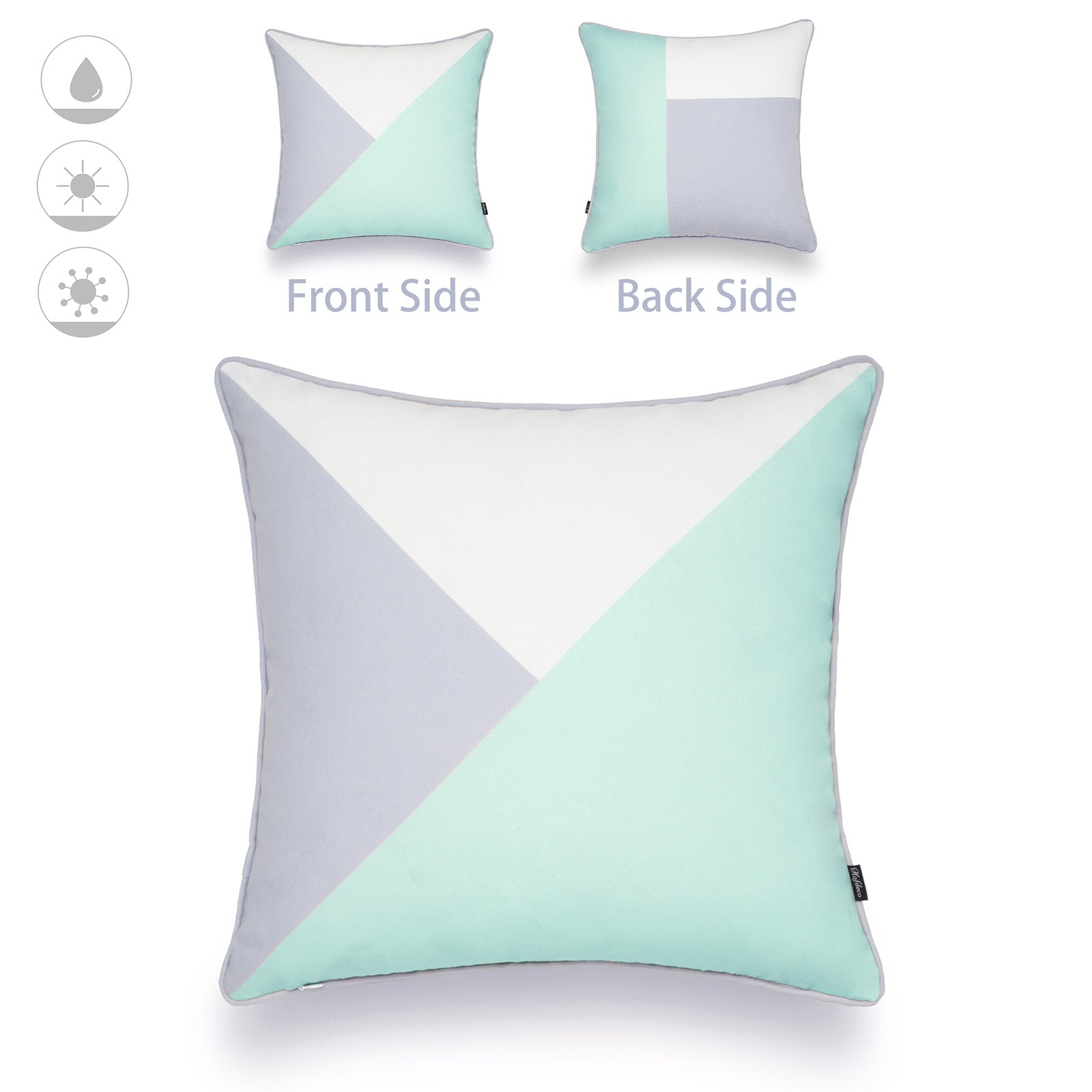 Color Block Outdoor Pillow Cover, Diagonal, Pale Green And Gray, 18"x18"