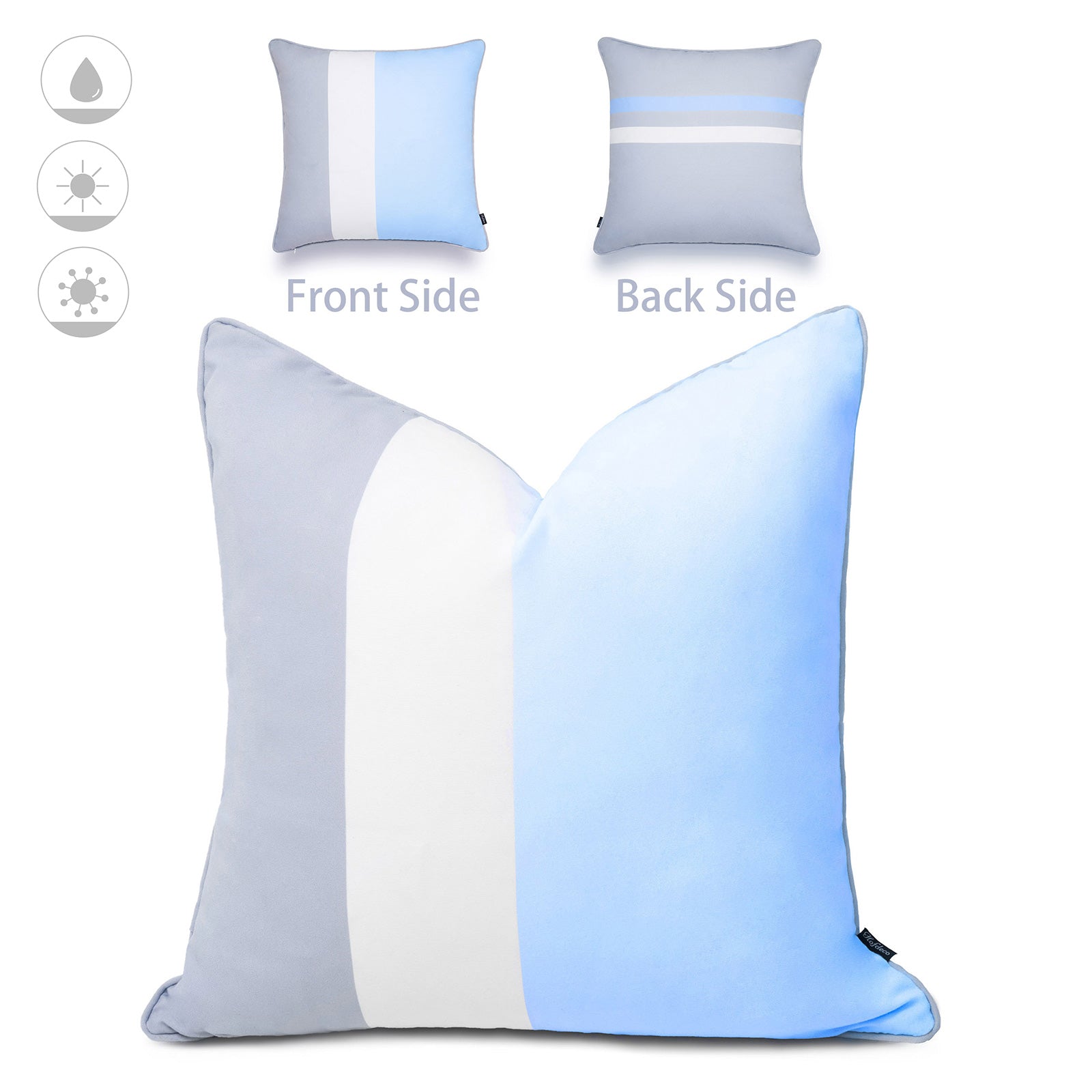 Color Block Outdoor Pillow Cover, Stripes, Pale Blue And Gray, 20"x20"