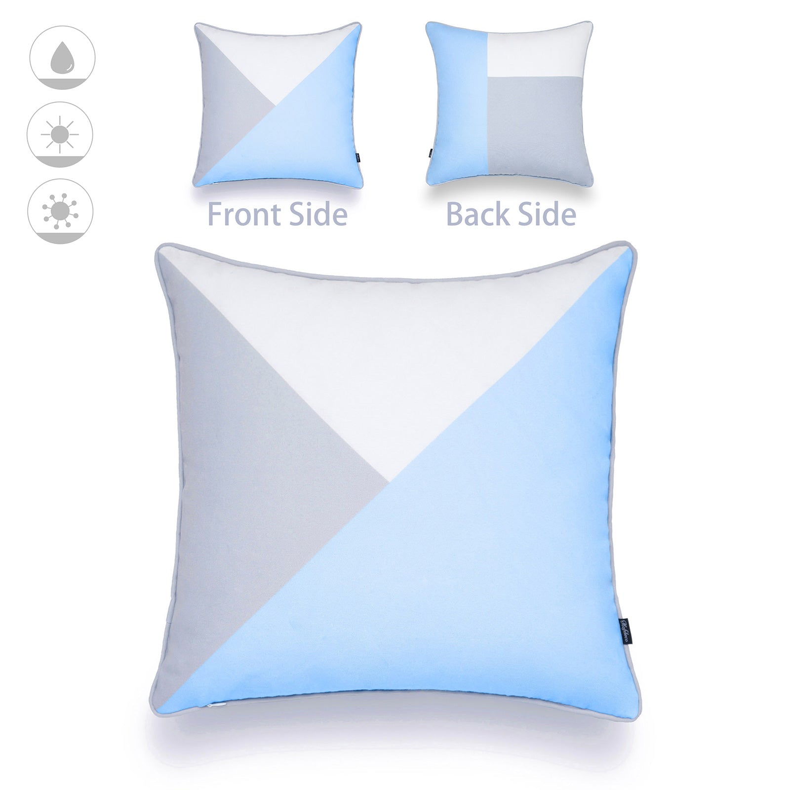 Color Block Outdoor Pillow Cover, Diagonal, Pale Blue And Gray, 18"x18"