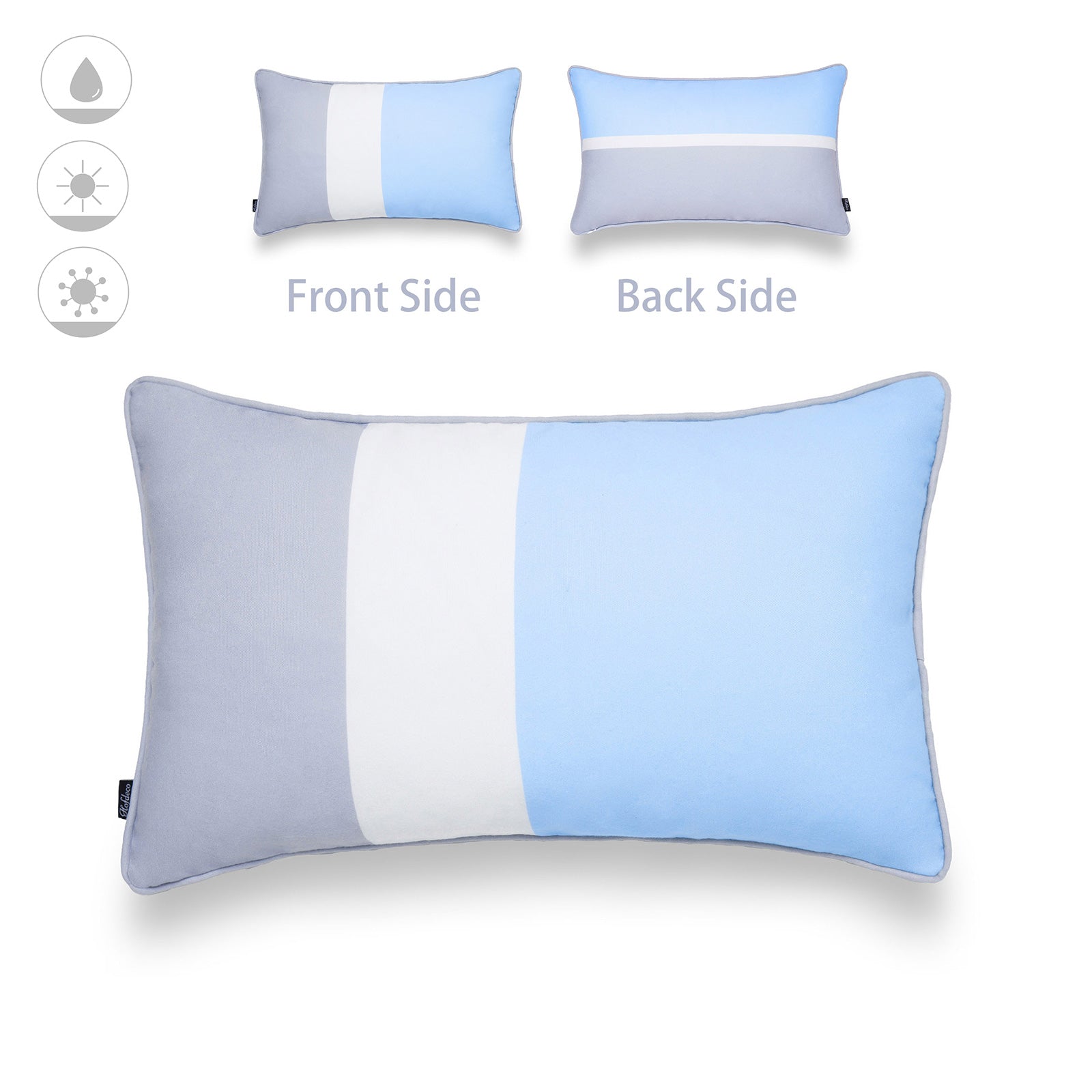 Color Block Outdoor Lumbar Pillow Cover, Stripes, Pale Blue And Gray, 12"x20"