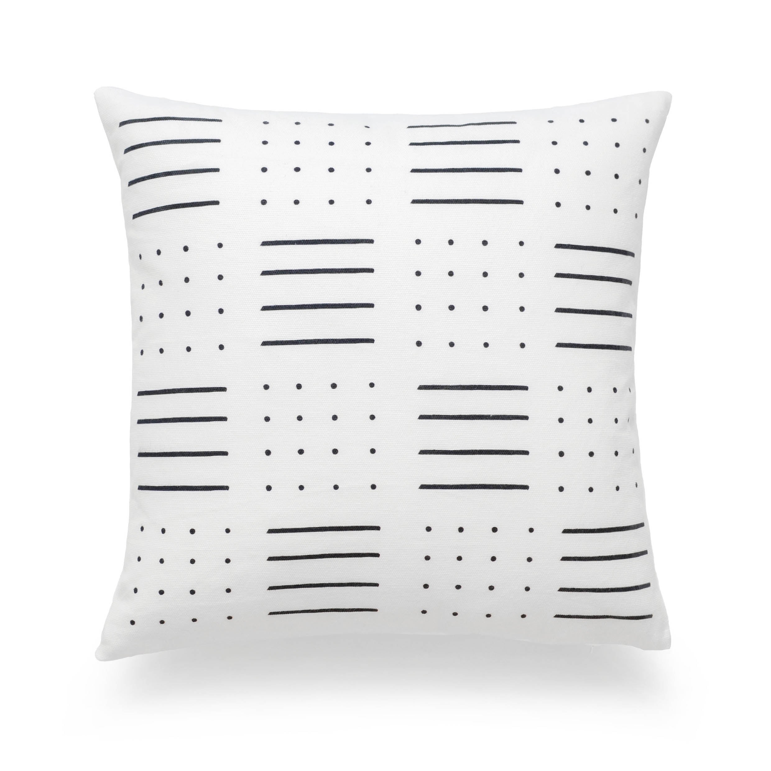 African Mud Cloth Pillow Cover, Dots And Dashes, Black And White, 18"x18"