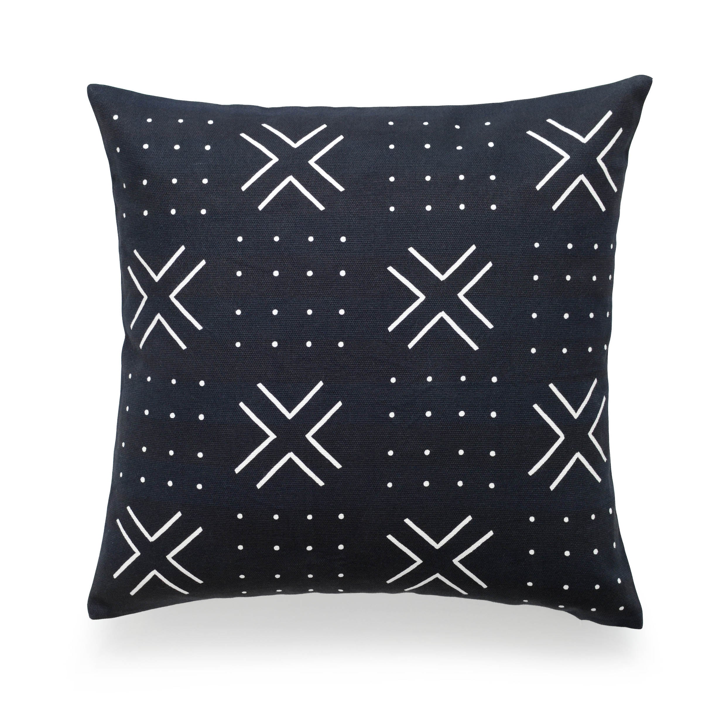 African Mud Cloth Pillow Cover, X Dots, Black, 18"x18"