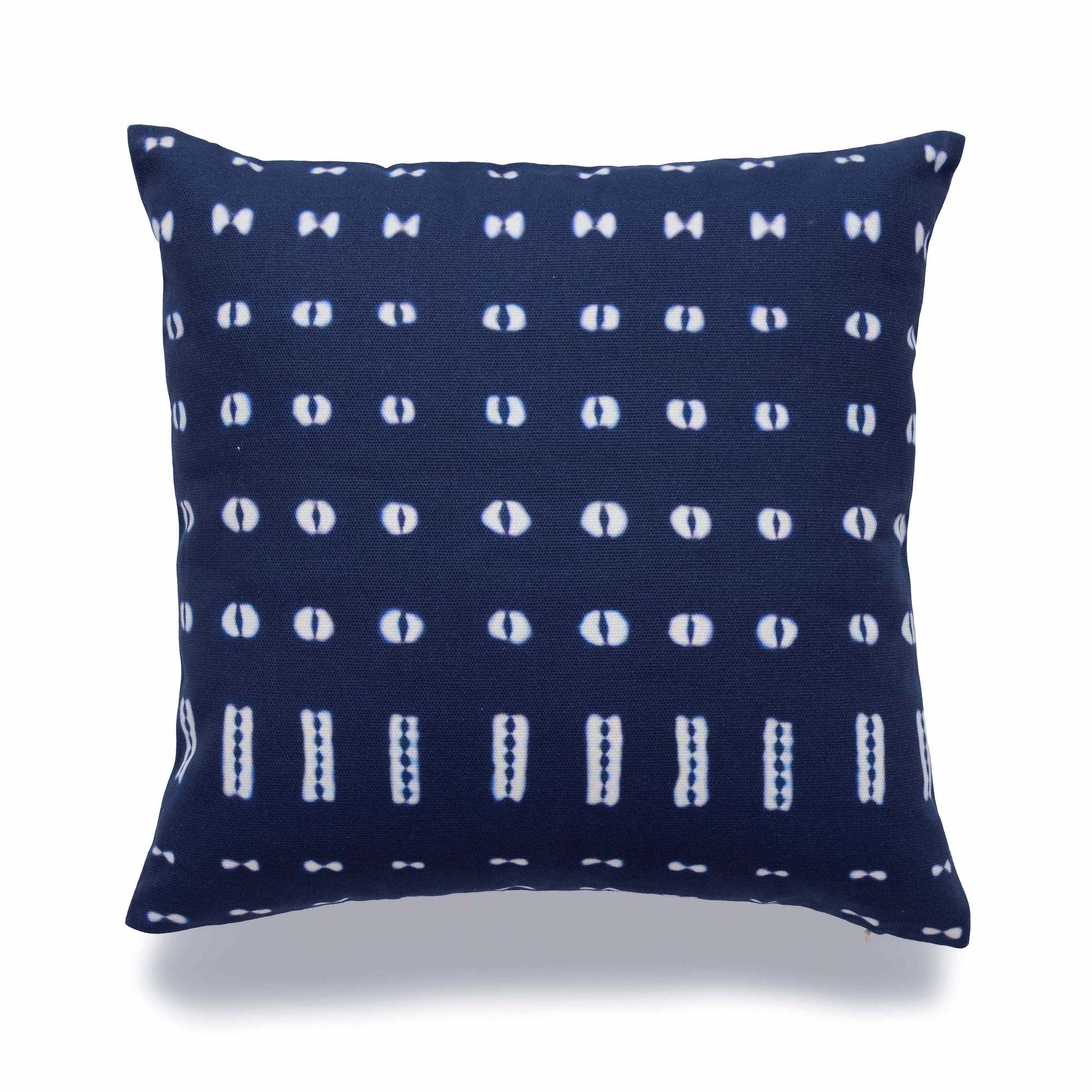 Indigo Mud Cloth Pillow Cover, Shibori Inspired Print B, 18"x18"