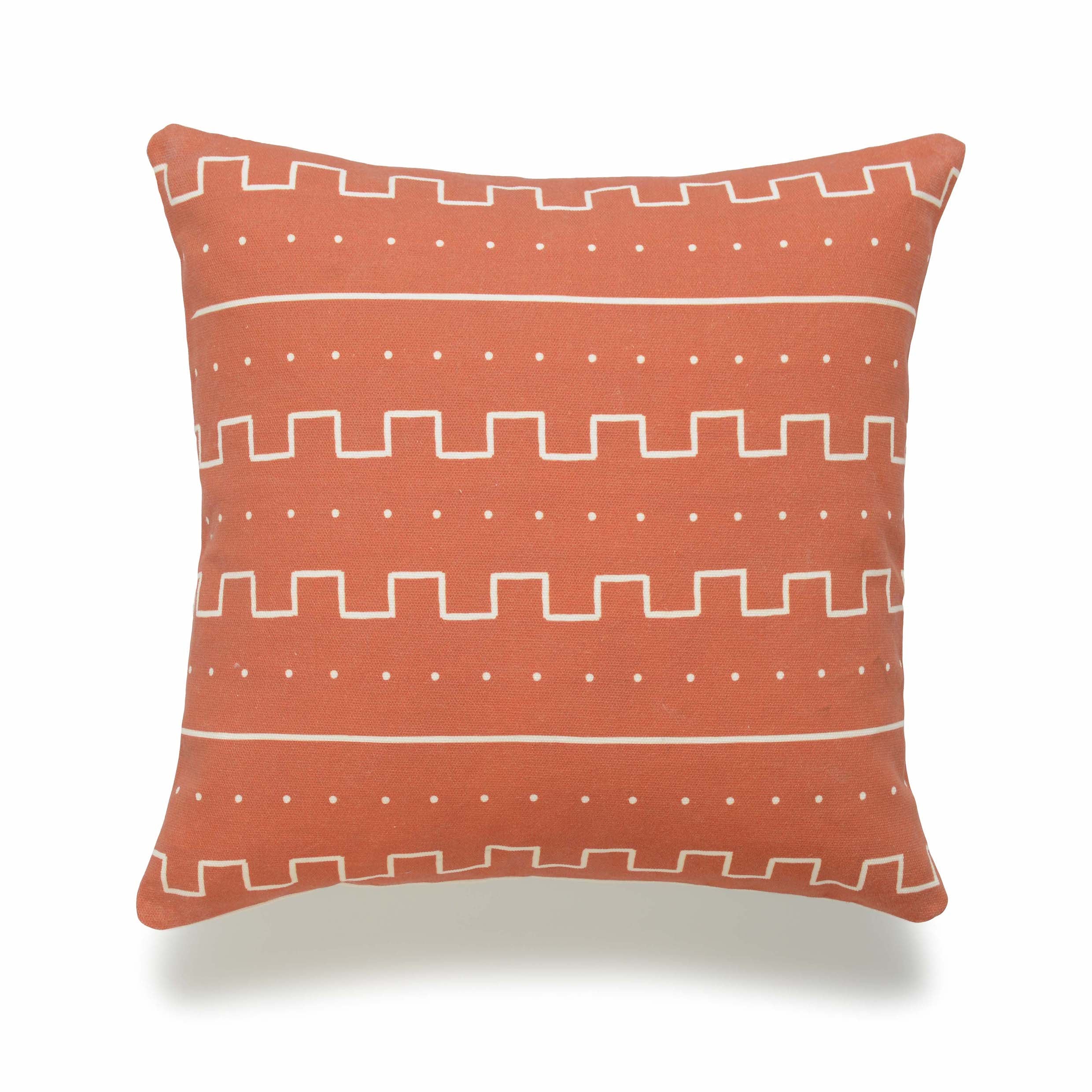 Rust Mud Cloth Pillow Cover, Dots And Stripes, 18"x18"