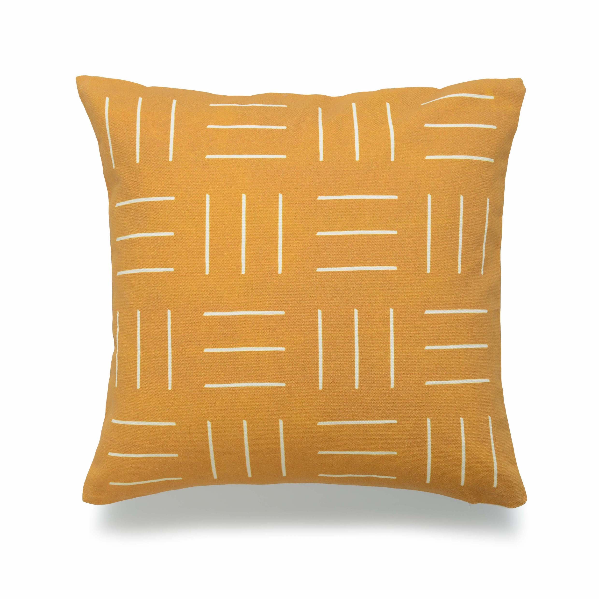Mustard Mud Cloth Pillow Cover, Dashes, 18"x18"