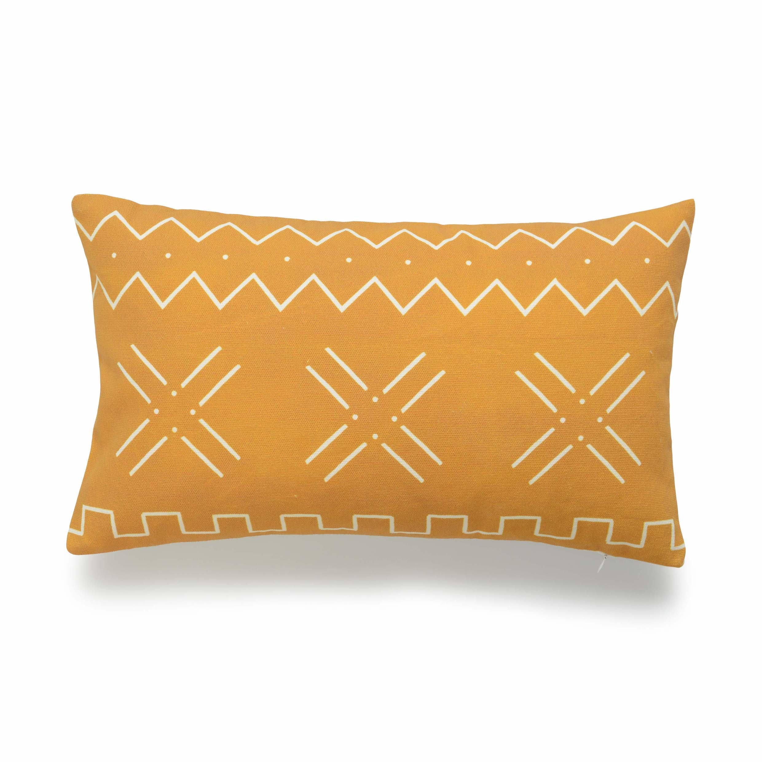 Mustard Mud Cloth Lumbar Pillow Cover, X Stripes, 12"x20"